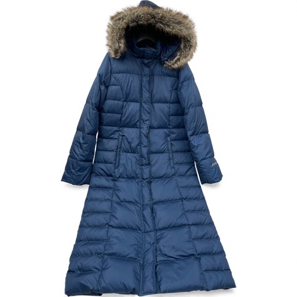 Eddie Bauer Puffer Long Jacket Coat Removable Hood Fur Women's Medium Tall MT - Picture 1 of 11